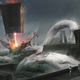 Concept art shows a giant worm feeding energy to an obelisk within a big pyramid.